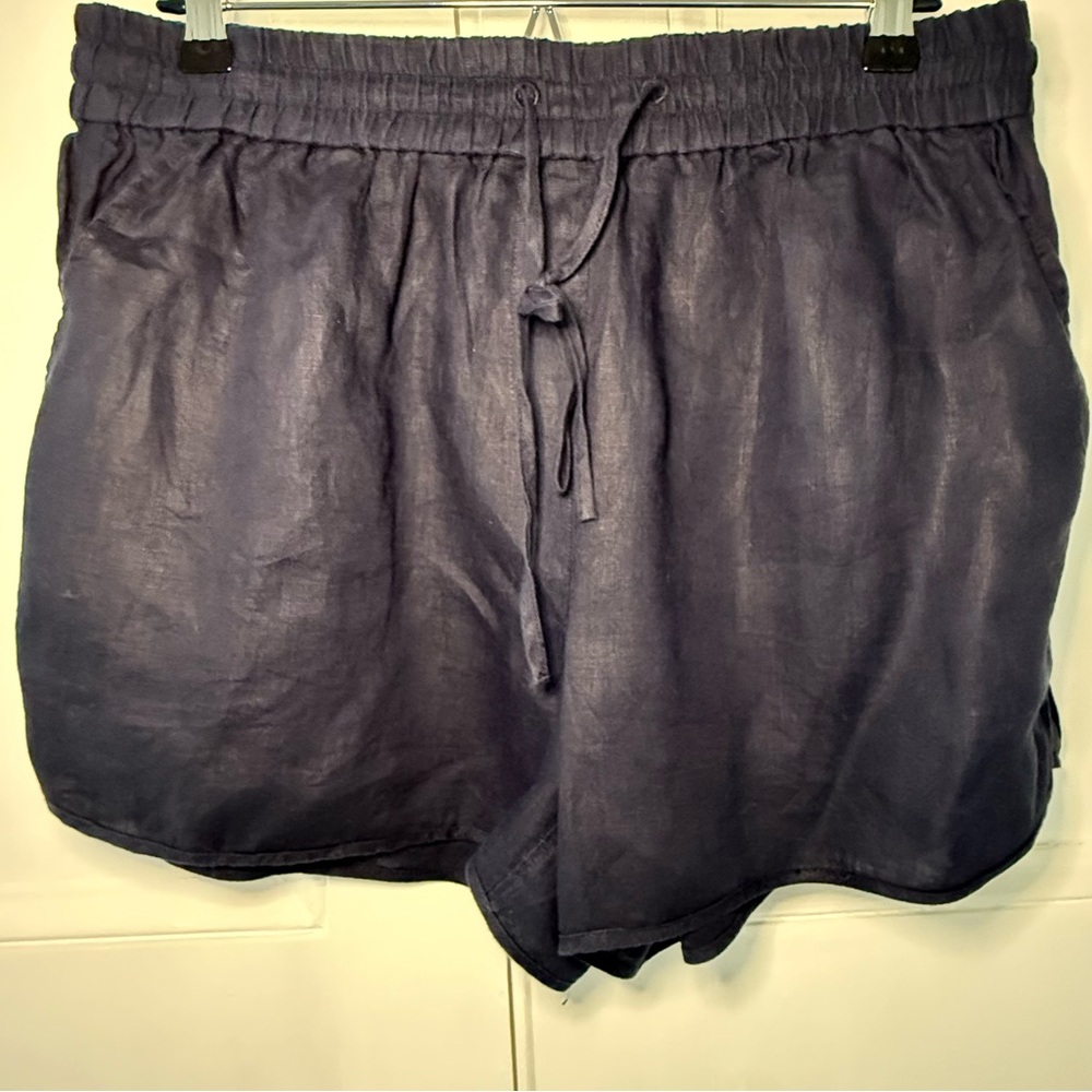 Cremieux 100% Linen Elastic Waist Shorts - Navy Blue - Size Large
